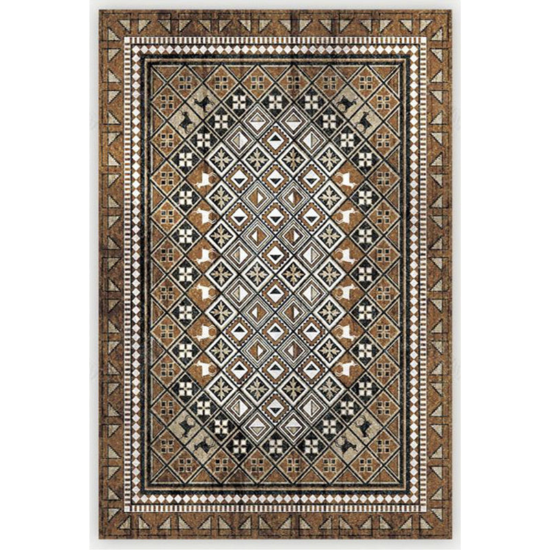 Moroccan Home Rug Brown Tribal Geometrical Pattern Rug Polyester Washable Non-Slip Pet Friendly Area Rug Clearhalo 'Area Rug' 'Moroccan' 'Rugs' Rug' 1870572