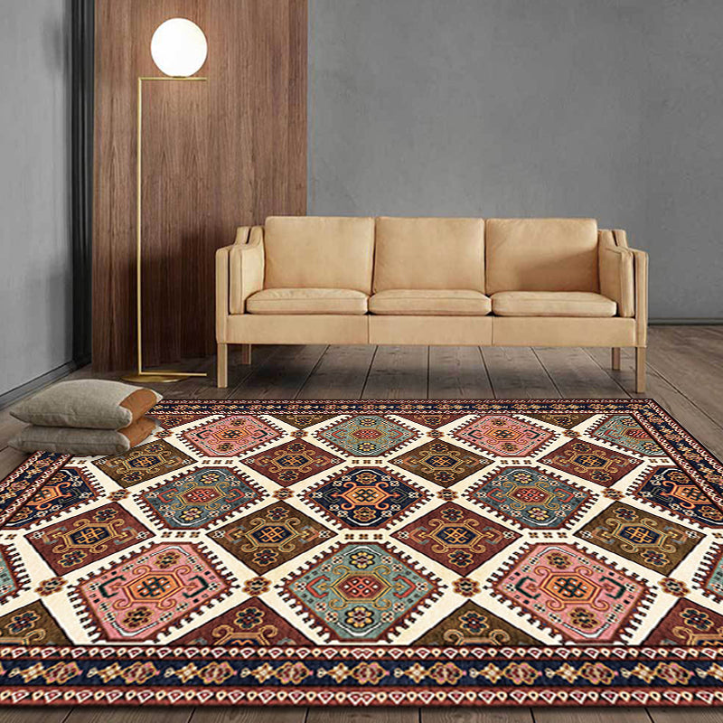 Moroccan Home Rug Brown Tribal Geometrical Pattern Rug Polyester Washable Non-Slip Pet Friendly Area Rug Red Clearhalo 'Area Rug' 'Moroccan' 'Rugs' Rug' 1870578