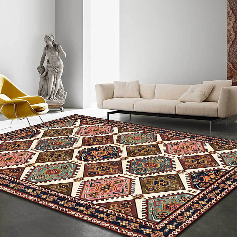 Moroccan Home Rug Brown Tribal Geometrical Pattern Rug Polyester Washable Non-Slip Pet Friendly Area Rug Clearhalo 'Area Rug' 'Moroccan' 'Rugs' Rug' 1870579