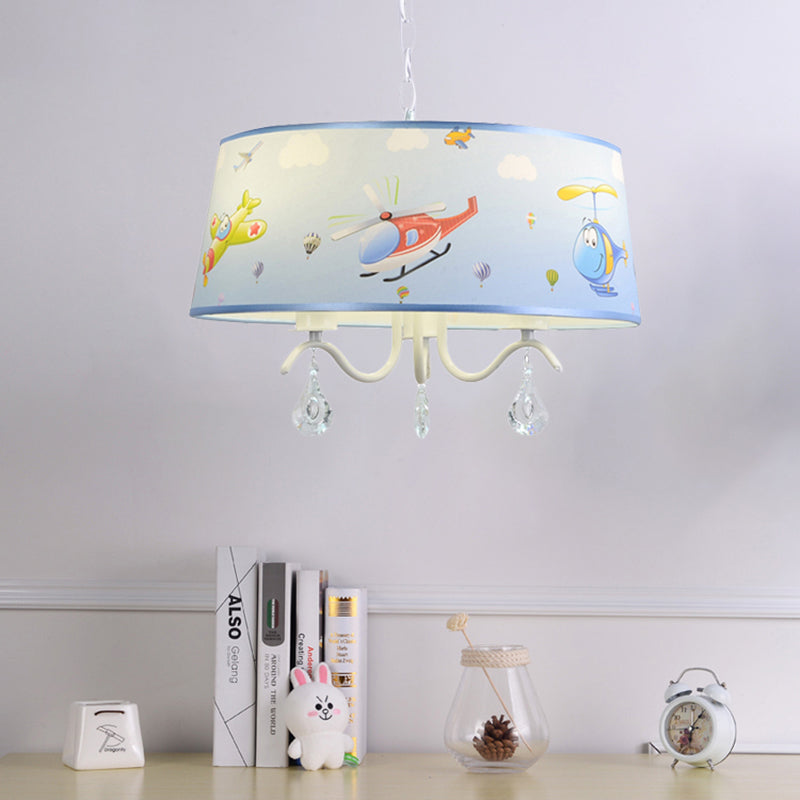 Cartoon Blue Hanging Lamp with Crystal Airplane Metal & Fabric Chandelier for Baby Room 3 Blue Clearhalo 'Ceiling Lights' 'Chandeliers' Lighting' options 187057_47e75cba-ed83-435d-8b62-f6dde12ac9dd