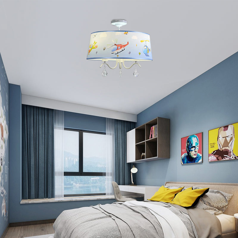 Cartoon Blue Hanging Lamp with Crystal Airplane Metal & Fabric Chandelier for Baby Room Clearhalo 'Ceiling Lights' 'Chandeliers' Lighting' options 187058