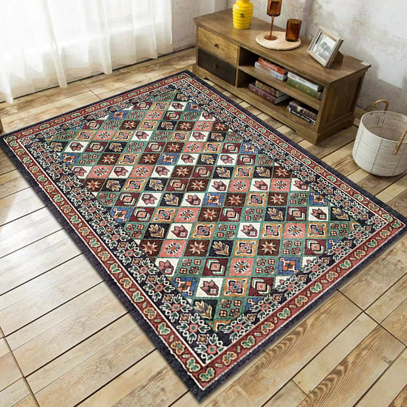 Moroccan Home Rug Brown Tribal Geometrical Pattern Rug Polyester Washable Non-Slip Pet Friendly Area Rug Green Clearhalo 'Area Rug' 'Moroccan' 'Rugs' Rug' 1870581