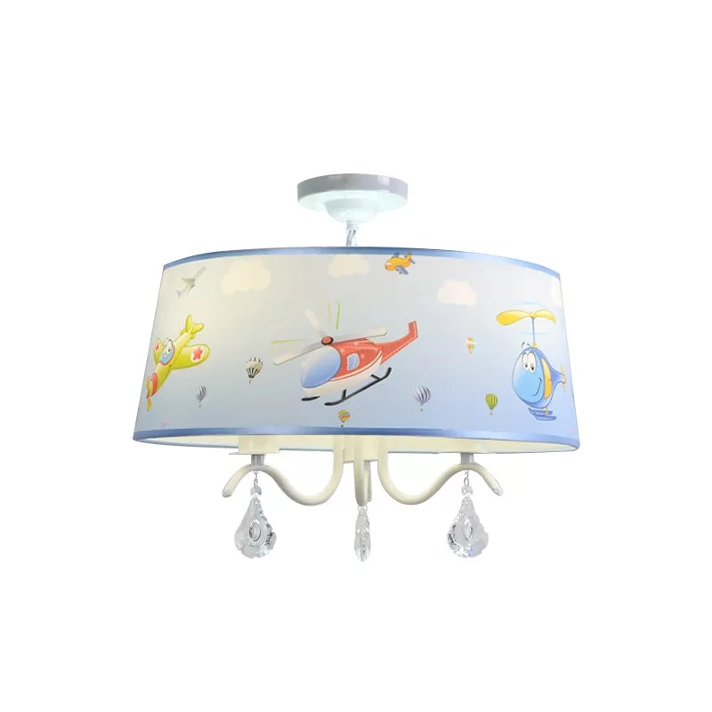 Cartoon Blue Hanging Lamp with Crystal Airplane Metal & Fabric Chandelier for Baby Room Clearhalo 'Ceiling Lights' 'Chandeliers' Lighting' options 187059