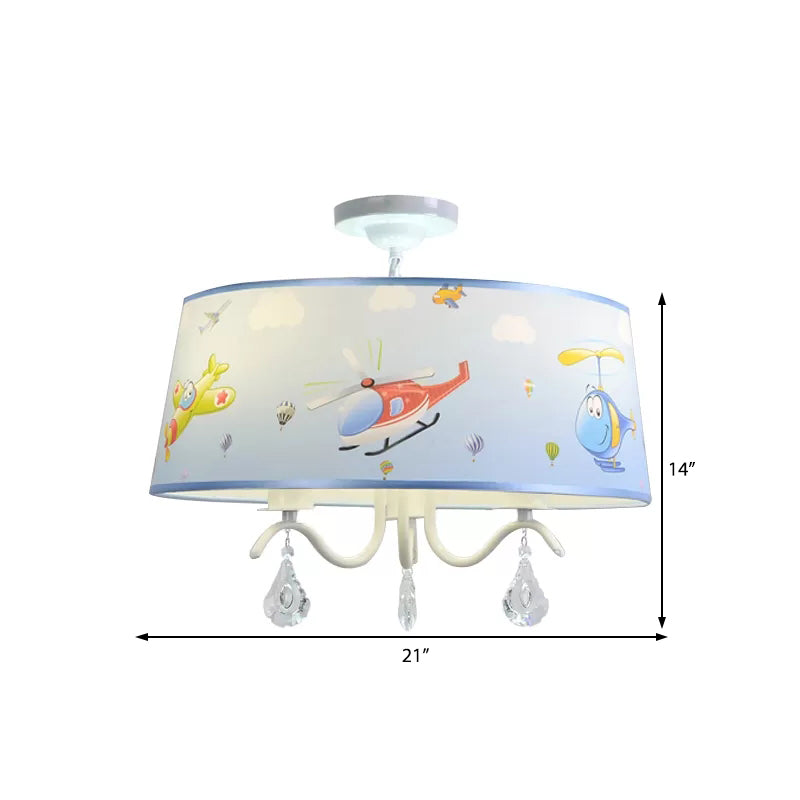 Cartoon Blue Hanging Lamp with Crystal Airplane Metal & Fabric Chandelier for Baby Room Clearhalo 'Ceiling Lights' 'Chandeliers' Lighting' options 187060