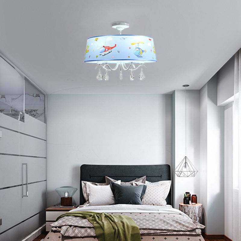 Cartoon Blue Hanging Lamp with Crystal Airplane Metal & Fabric Chandelier for Baby Room Clearhalo 'Ceiling Lights' 'Chandeliers' Lighting' options 187062