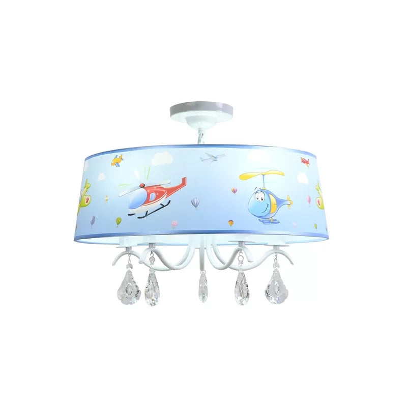 Cartoon Blue Hanging Lamp with Crystal Airplane Metal & Fabric Chandelier for Baby Room Clearhalo 'Ceiling Lights' 'Chandeliers' Lighting' options 187063