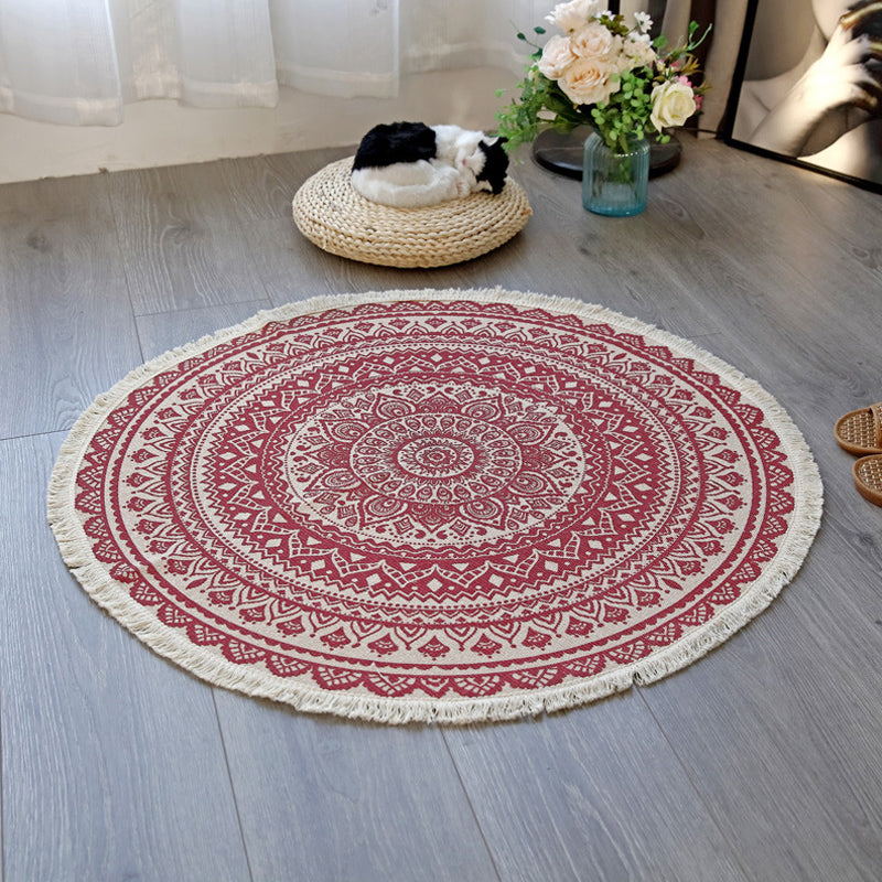 Floral Pattern Rug Flax Moroccan Rug Pet Friendly Washable Non-Slip Area Rug for Living Room Red 2'11" x 2'11" Clearhalo 'Area Rug' 'Moroccan' 'Rugs' Rug' 1870668