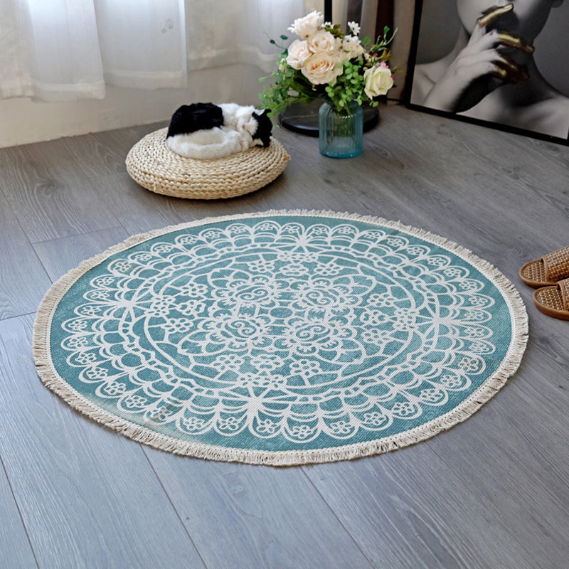 Floral Pattern Rug Flax Moroccan Rug Pet Friendly Washable Non-Slip Area Rug for Living Room Sky Blue 2'11" x 2'11" Clearhalo 'Area Rug' 'Moroccan' 'Rugs' Rug' 1870670