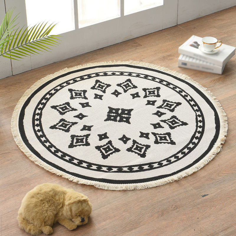 Floral Pattern Rug Flax Moroccan Rug Pet Friendly Washable Non-Slip Area Rug for Living Room Black 2'11" x 2'11" Clearhalo 'Area Rug' 'Moroccan' 'Rugs' Rug' 1870671