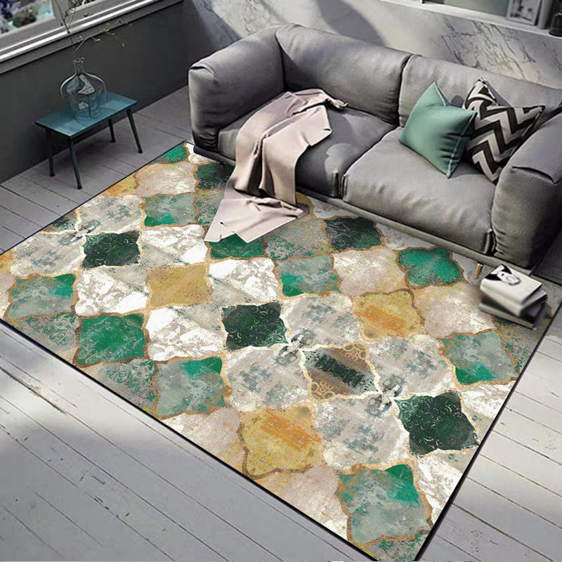 Green Parlor Rug Moroccan Albany Geometric Ogee Pattern Rug Polyester Machine Washable Non-Slip Carpet Clearhalo 'Area Rug' 'Moroccan' 'Rugs' Rug' 1870696