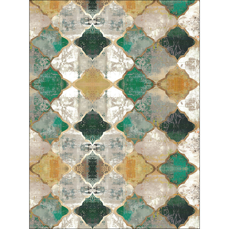 Green Parlor Rug Moroccan Albany Geometric Ogee Pattern Rug Polyester Machine Washable Non-Slip Carpet Clearhalo 'Area Rug' 'Moroccan' 'Rugs' Rug' 1870697