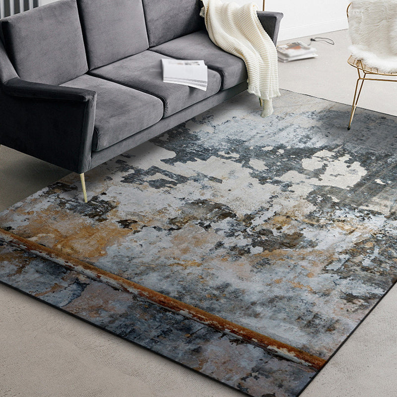 Grey Industrial Rug Polyester Abstract Rug Washable Non-Slip