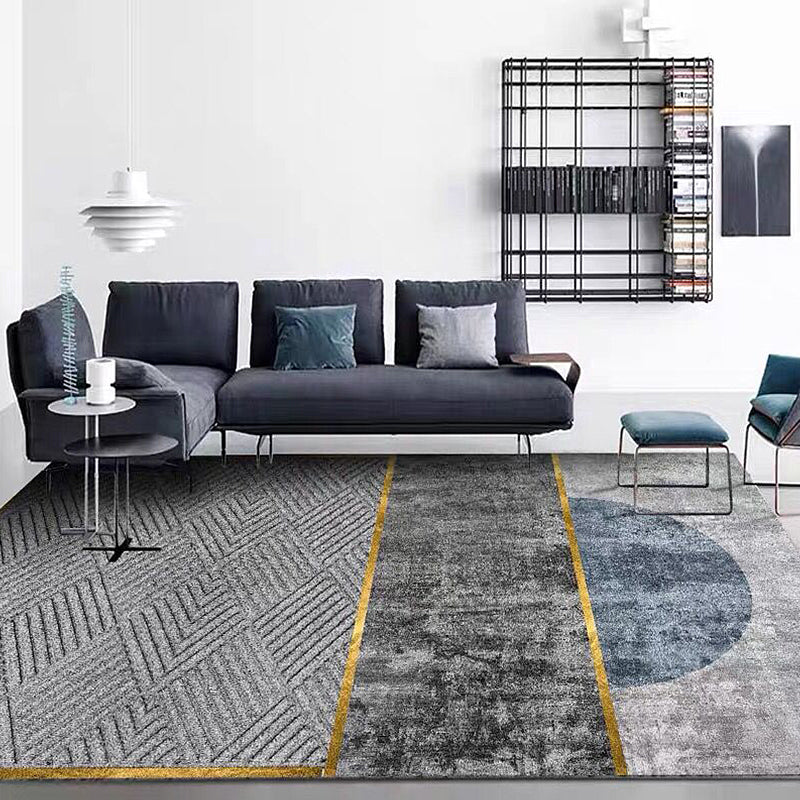 Black Decoration Rug Casual Stripe and Geometrical Pattern Rug Polyester Machine Washable Non-Slip Backing Area Rug Grey Clearhalo 'Area Rug' 'Modern' 'Rugs' Rug' 1870721