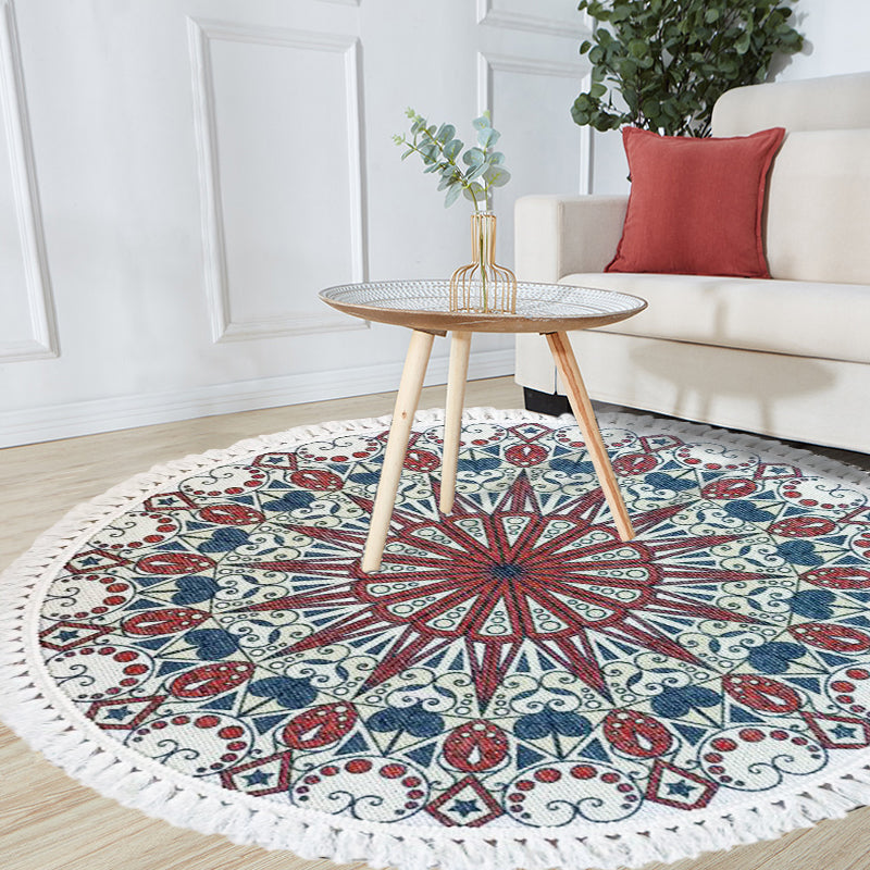 Multicoloured Floral Pattern Rug Flax Moroccan Rug Pet Friendly Washable Non-Slip Area Rug for Living Room Red 3'3" x 3'3" Clearhalo 'Area Rug' 'Moroccan' 'Rugs' Rug' 1870751