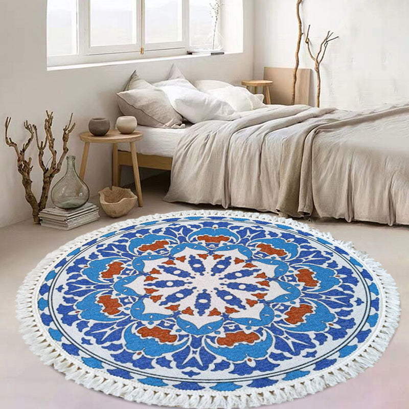 Multicoloured Floral Pattern Rug Flax Moroccan Rug Pet Friendly Washable Non-Slip Area Rug for Living Room Blue 3'3" x 3'3" Clearhalo 'Area Rug' 'Moroccan' 'Rugs' Rug' 1870754