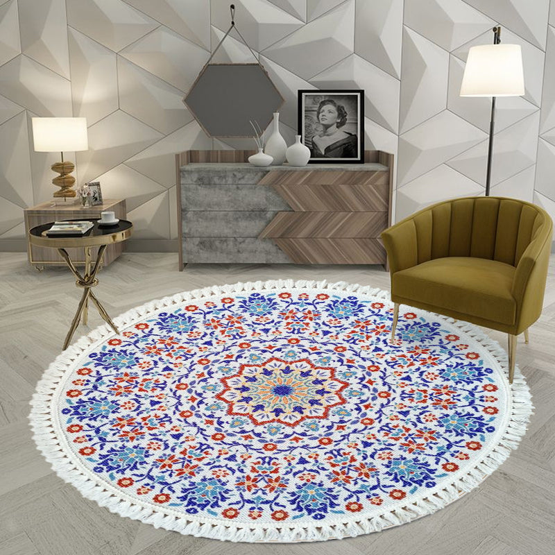 Multicoloured Floral Pattern Rug Flax Moroccan Rug Pet Friendly Washable Non-Slip Area Rug for Living Room Dark Blue 3'3" x 3'3" Clearhalo 'Area Rug' 'Moroccan' 'Rugs' Rug' 1870757