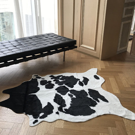 Funky Cow Skin Pattern Rug Black Nordic Rug Polyester Washable Non-Slip Pet Friendly Carpet for Living Room Black 4'3" x 5'5" Clearhalo 'Area Rug' 'Casual' 'Rugs' Rug' 1870788