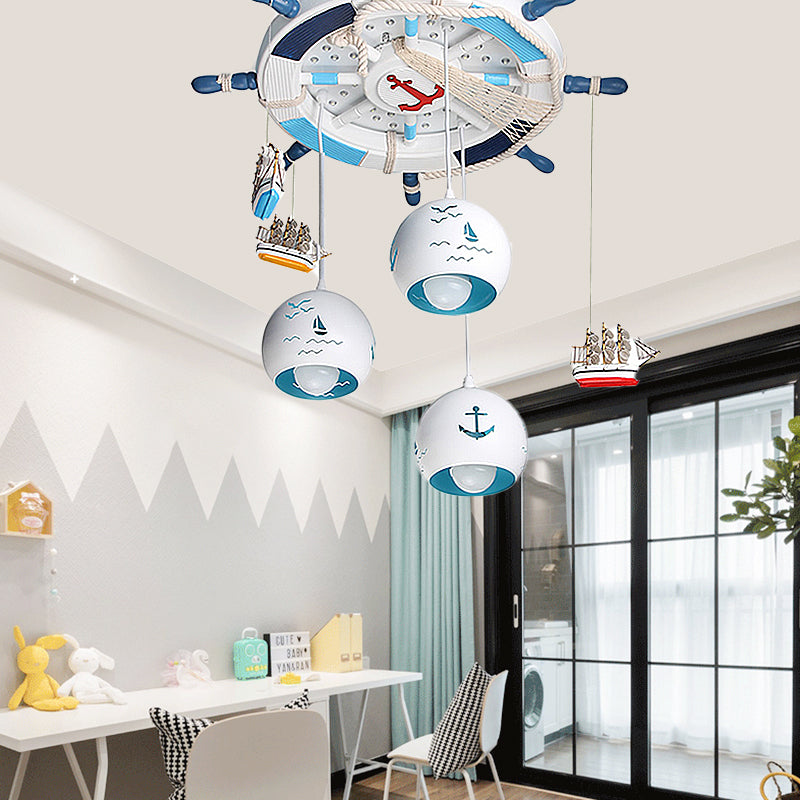 Nautical Rudder Pendant Light with Hanging Ship Wood Hanging Light in Blue for Kid Bedroom Clearhalo 'Ceiling Lights' 'Pendant Lights' 'Pendants' Lighting' 187083