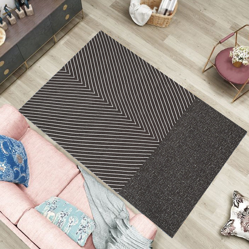 Contemporary Striped Pattern Rug Black and Grey Polyester Carpet Anti-Slip Pet Friendly Washable Rug for Home Clearhalo 'Area Rug' 'Modern' 'Rugs' Rug' 1870832