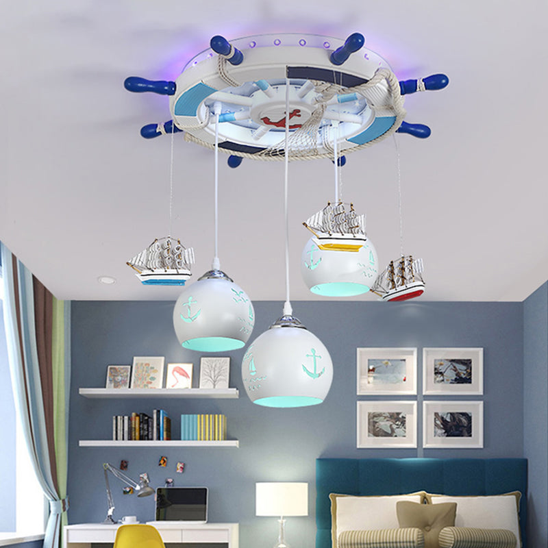 Nautical Rudder Pendant Light with Hanging Ship Wood Hanging Light in Blue for Kid Bedroom Clearhalo 'Ceiling Lights' 'Pendant Lights' 'Pendants' Lighting' 187084