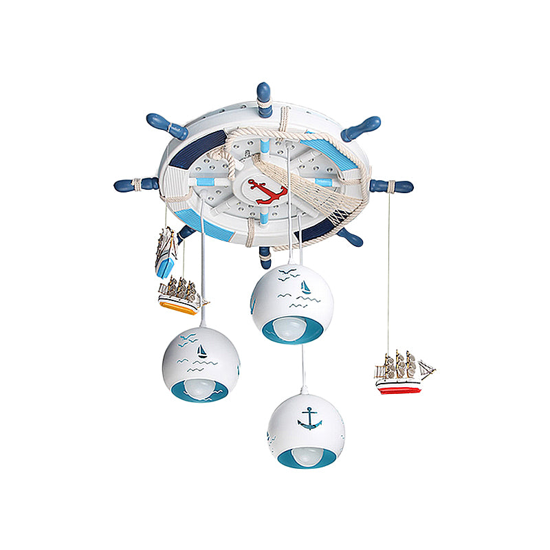 Nautical Rudder Pendant Light with Hanging Ship Wood Hanging Light in Blue for Kid Bedroom Clearhalo 'Ceiling Lights' 'Pendant Lights' 'Pendants' Lighting' 187085