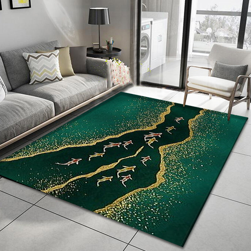 Green Fish Pattern Carpet Synthetics Modern Rug Washable Anti-Slip Backing Rug for Decoration Blackish Green Clearhalo 'Area Rug' 'Modern' 'Rugs' Rug' 1870883