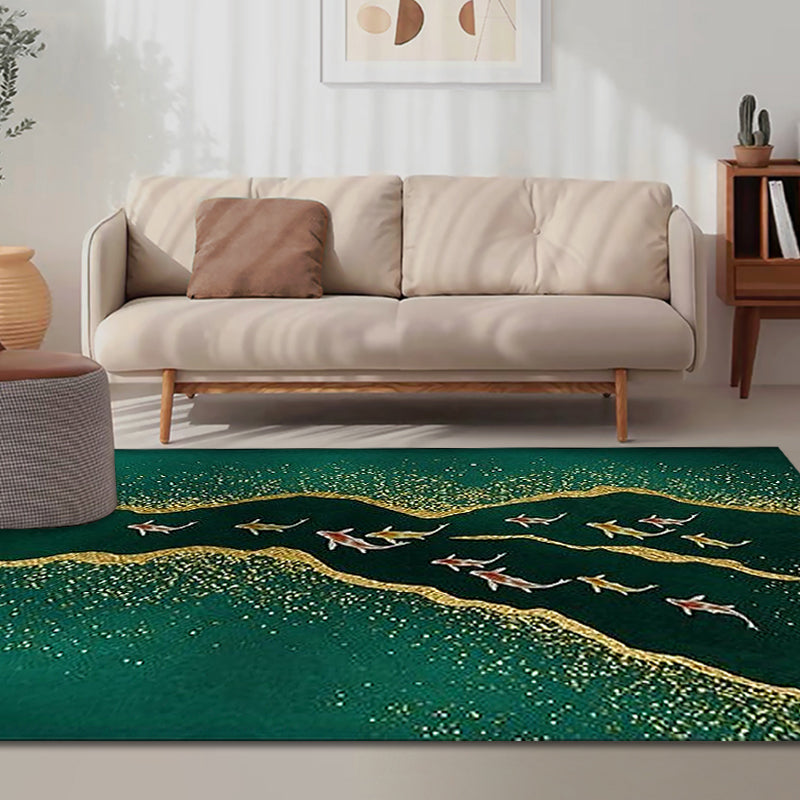 Green Fish Pattern Carpet Synthetics Modern Rug Washable Anti-Slip Backing Rug for Decoration Clearhalo 'Area Rug' 'Modern' 'Rugs' Rug' 1870885