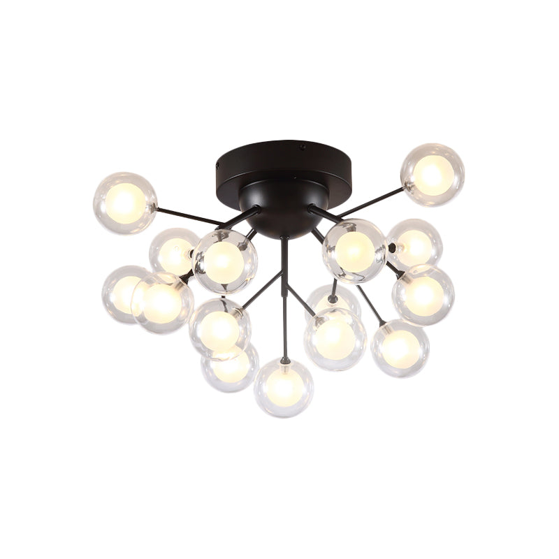 Thin Twig Bedroom Semi Ceiling Mount Light Metal Glass Modern Ceiling Lamp in Black Clearhalo 'Ceiling Lights' 'Close To Ceiling Lights' 'Close to ceiling' 'Glass shade' 'Glass' 'Semi-flushmount' Lighting' 1870909