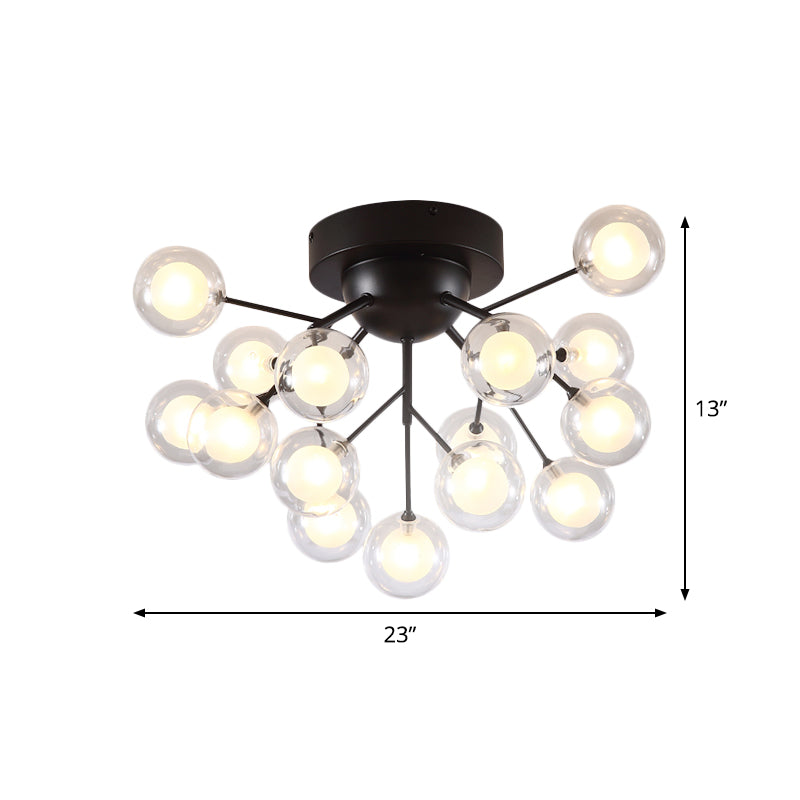 Thin Twig Bedroom Semi Ceiling Mount Light Metal Glass Modern Ceiling Lamp in Black Clearhalo 'Ceiling Lights' 'Close To Ceiling Lights' 'Close to ceiling' 'Glass shade' 'Glass' 'Semi-flushmount' Lighting' 1870910
