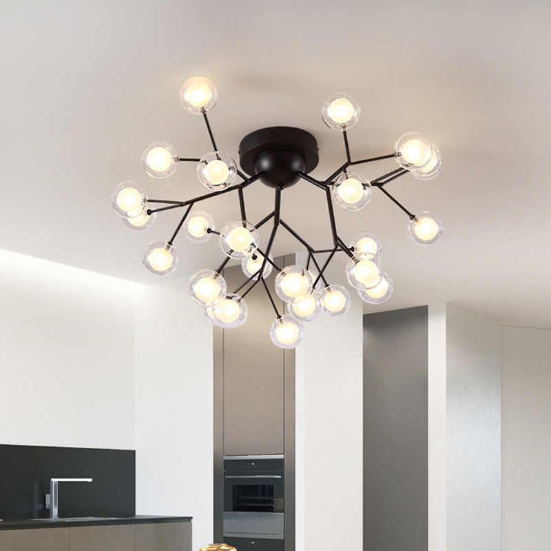 Thin Twig Bedroom Semi Ceiling Mount Light Metal Glass Modern Ceiling Lamp in Black Clearhalo 'Ceiling Lights' 'Close To Ceiling Lights' 'Close to ceiling' 'Glass shade' 'Glass' 'Semi-flushmount' Lighting' 1870912