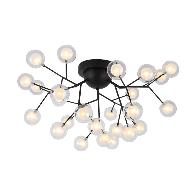 Thin Twig Bedroom Semi Ceiling Mount Light Metal Glass Modern Ceiling Lamp in Black Clearhalo 'Ceiling Lights' 'Close To Ceiling Lights' 'Close to ceiling' 'Glass shade' 'Glass' 'Semi-flushmount' Lighting' 1870914