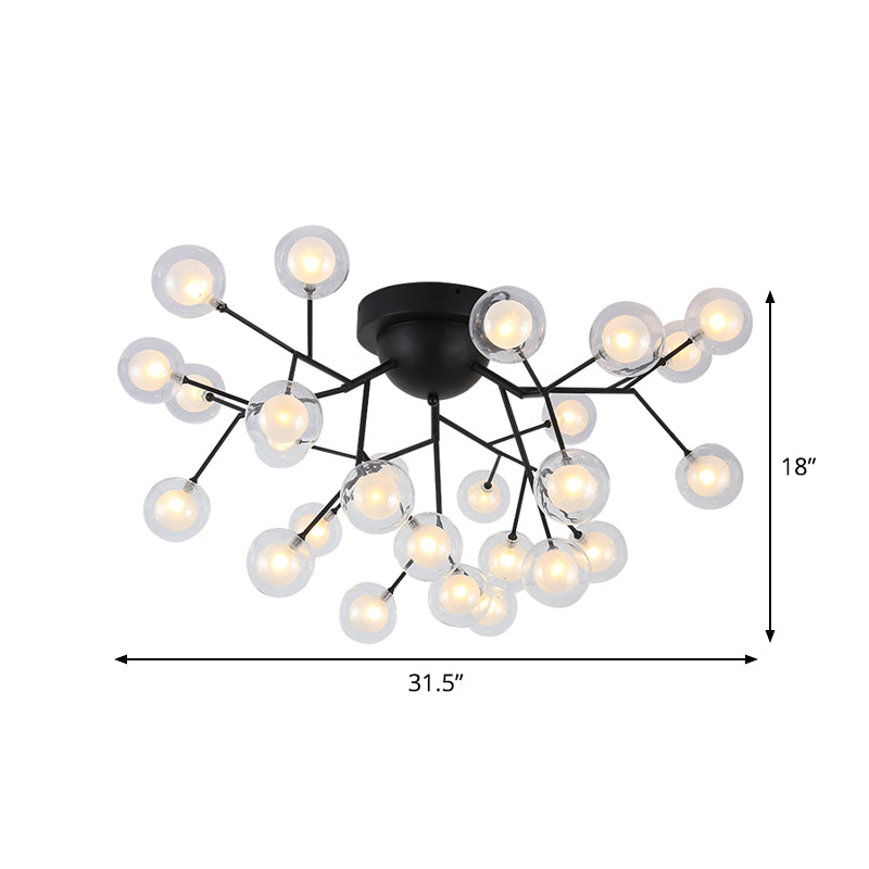 Thin Twig Bedroom Semi Ceiling Mount Light Metal Glass Modern Ceiling Lamp in Black Clearhalo 'Ceiling Lights' 'Close To Ceiling Lights' 'Close to ceiling' 'Glass shade' 'Glass' 'Semi-flushmount' Lighting' 1870915