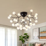 Thin Twig Bedroom Semi Ceiling Mount Light Metal Glass Modern Ceiling Lamp in Black 36 Black Clearhalo 'Ceiling Lights' 'Close To Ceiling Lights' 'Close to ceiling' 'Glass shade' 'Glass' 'Semi-flushmount' Lighting' 1870916