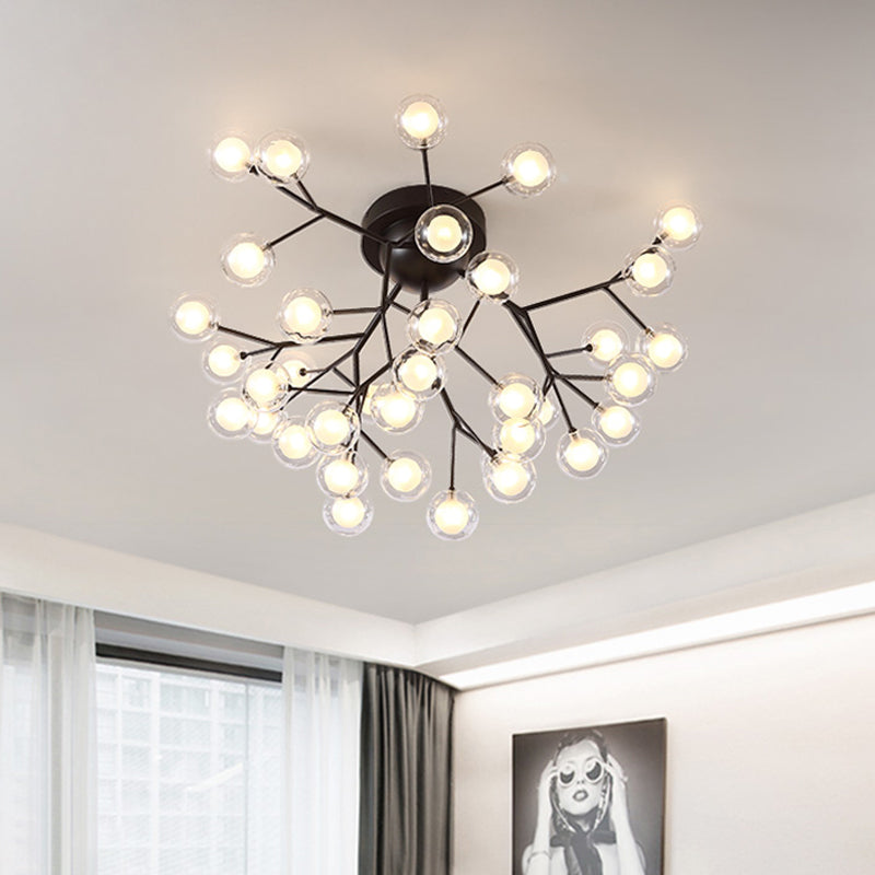 Thin Twig Bedroom Semi Ceiling Mount Light Metal Glass Modern Ceiling Lamp in Black Clearhalo 'Ceiling Lights' 'Close To Ceiling Lights' 'Close to ceiling' 'Glass shade' 'Glass' 'Semi-flushmount' Lighting' 1870917