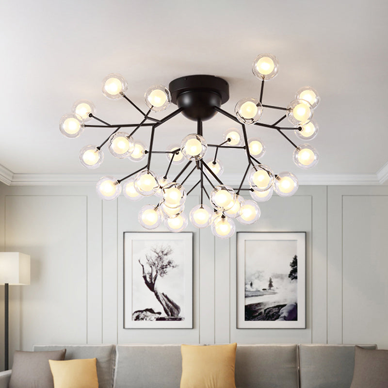 Thin Twig Bedroom Semi Ceiling Mount Light Metal Glass Modern Ceiling Lamp in Black Clearhalo 'Ceiling Lights' 'Close To Ceiling Lights' 'Close to ceiling' 'Glass shade' 'Glass' 'Semi-flushmount' Lighting' 1870918