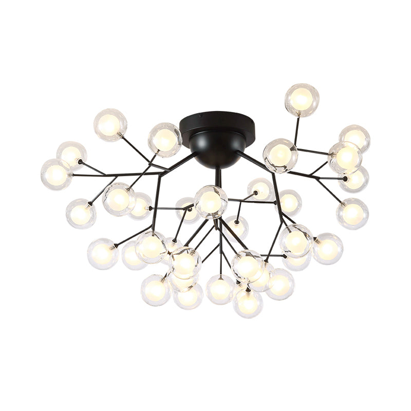 Thin Twig Bedroom Semi Ceiling Mount Light Metal Glass Modern Ceiling Lamp in Black Clearhalo 'Ceiling Lights' 'Close To Ceiling Lights' 'Close to ceiling' 'Glass shade' 'Glass' 'Semi-flushmount' Lighting' 1870919