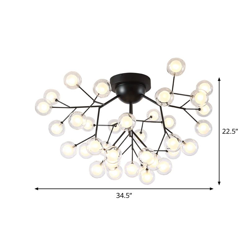 Thin Twig Bedroom Semi Ceiling Mount Light Metal Glass Modern Ceiling Lamp in Black Clearhalo 'Ceiling Lights' 'Close To Ceiling Lights' 'Close to ceiling' 'Glass shade' 'Glass' 'Semi-flushmount' Lighting' 1870920