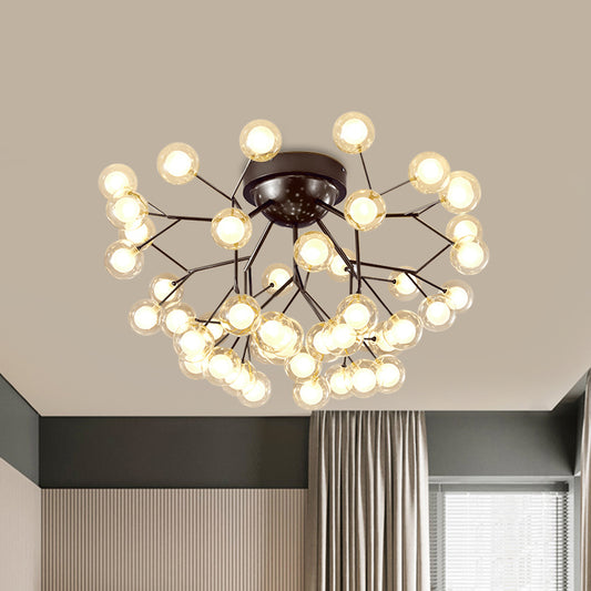 Thin Twig Bedroom Semi Ceiling Mount Light Metal Glass Modern Ceiling Lamp in Black Clearhalo 'Ceiling Lights' 'Close To Ceiling Lights' 'Close to ceiling' 'Glass shade' 'Glass' 'Semi-flushmount' Lighting' 1870923