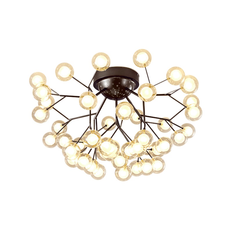 Thin Twig Bedroom Semi Ceiling Mount Light Metal Glass Modern Ceiling Lamp in Black Clearhalo 'Ceiling Lights' 'Close To Ceiling Lights' 'Close to ceiling' 'Glass shade' 'Glass' 'Semi-flushmount' Lighting' 1870924