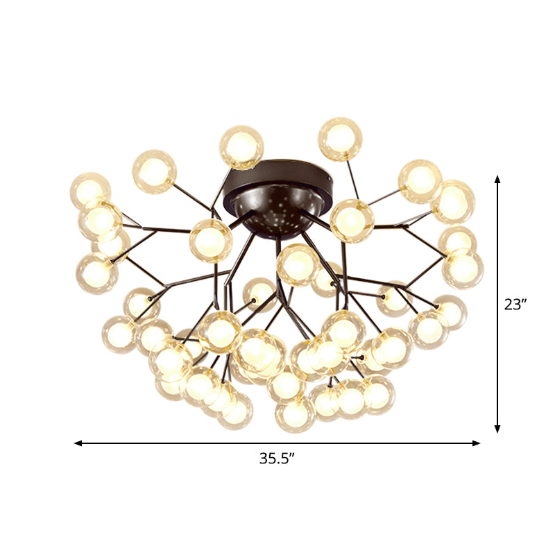 Thin Twig Bedroom Semi Ceiling Mount Light Metal Glass Modern Ceiling Lamp in Black Clearhalo 'Ceiling Lights' 'Close To Ceiling Lights' 'Close to ceiling' 'Glass shade' 'Glass' 'Semi-flushmount' Lighting' 1870925