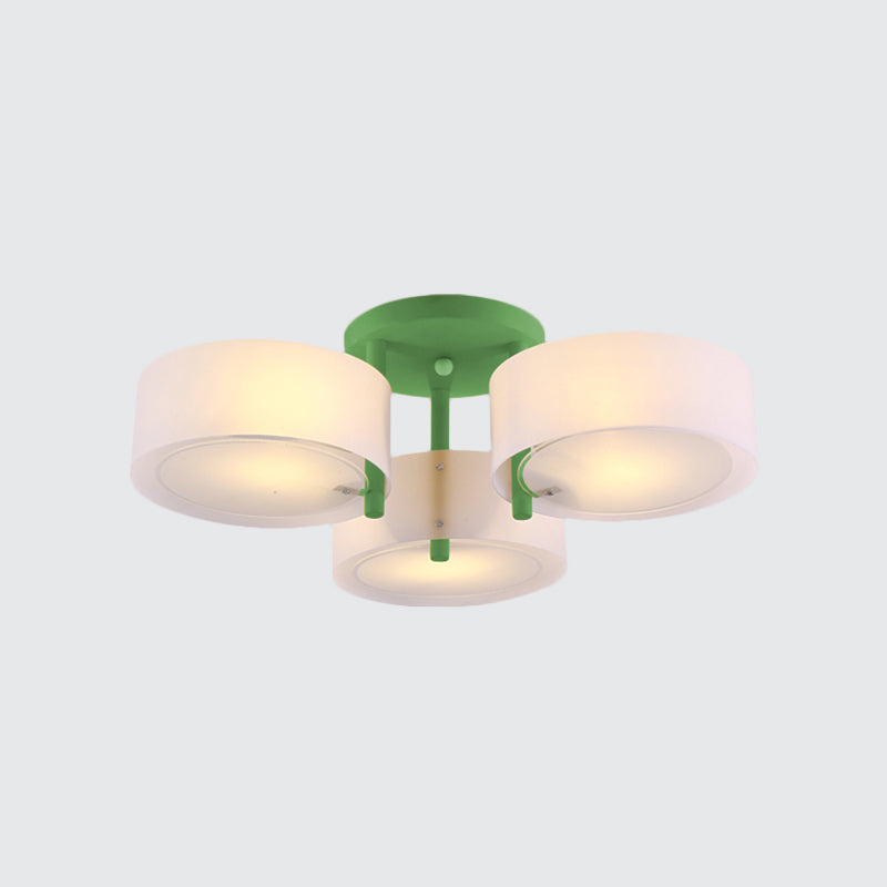 Macaron Semi Flush Mount Light Drum Shade 3 Lights Frosted Glass Ceiling Lamp for Kid Bedroom Clearhalo 'Ceiling Lights' 'Close To Ceiling Lights' 'Close to ceiling' 'Semi-flushmount' Lighting' 1870996