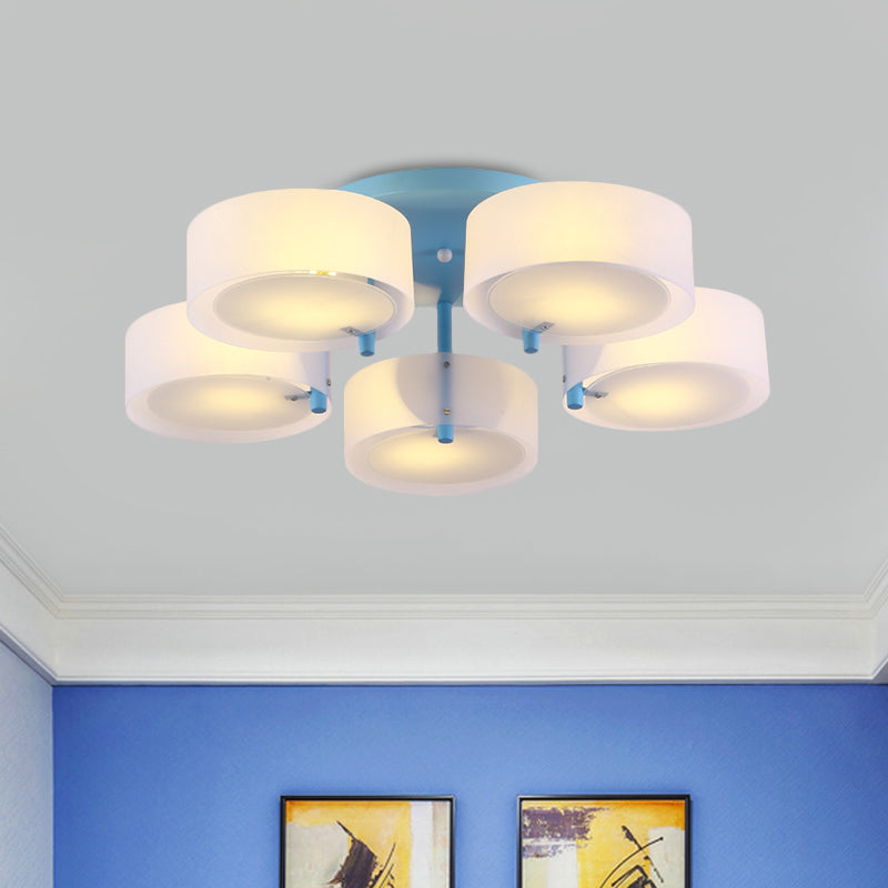 White Drum Semi Flush Ceiling Light Macaron Loft Milk Glass Ceiling Fixture for Study Room Clearhalo 'Ceiling Lights' 'Close To Ceiling Lights' 'Close to ceiling' 'Semi-flushmount' Lighting' 1870998