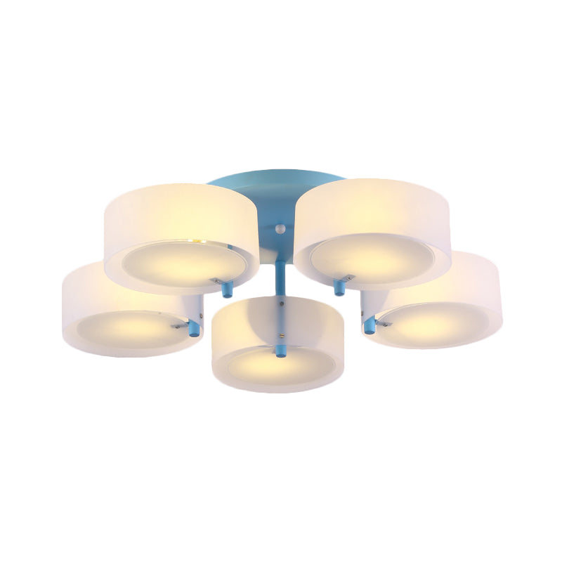 White Drum Semi Flush Ceiling Light Macaron Loft Milk Glass Ceiling Fixture for Study Room Clearhalo 'Ceiling Lights' 'Close To Ceiling Lights' 'Close to ceiling' 'Semi-flushmount' Lighting' 1870999