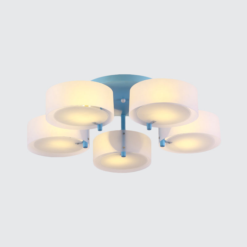 White Drum Semi Flush Ceiling Light Macaron Loft Milk Glass Ceiling Fixture for Study Room Clearhalo 'Ceiling Lights' 'Close To Ceiling Lights' 'Close to ceiling' 'Semi-flushmount' Lighting' 1871000