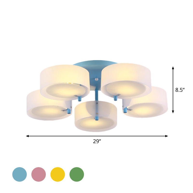 White Drum Semi Flush Ceiling Light Macaron Loft Milk Glass Ceiling Fixture for Study Room Clearhalo 'Ceiling Lights' 'Close To Ceiling Lights' 'Close to ceiling' 'Semi-flushmount' Lighting' 1871001