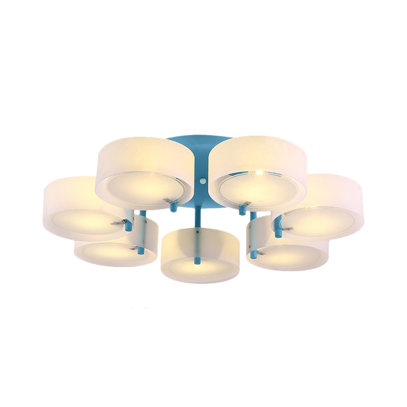 White Drum Semi Flush Ceiling Light Macaron Loft Milk Glass Ceiling Fixture for Study Room Clearhalo 'Ceiling Lights' 'Close To Ceiling Lights' 'Close to ceiling' 'Semi-flushmount' Lighting' 1871004