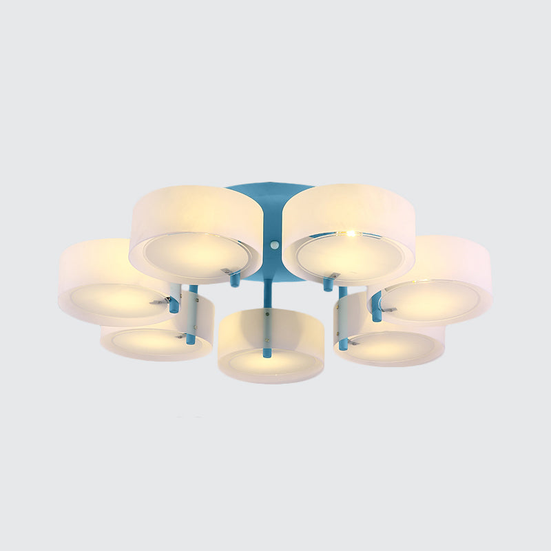 White Drum Semi Flush Ceiling Light Macaron Loft Milk Glass Ceiling Fixture for Study Room Clearhalo 'Ceiling Lights' 'Close To Ceiling Lights' 'Close to ceiling' 'Semi-flushmount' Lighting' 1871005