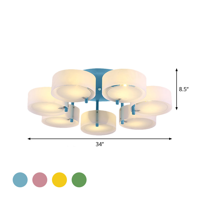 White Drum Semi Flush Ceiling Light Macaron Loft Milk Glass Ceiling Fixture for Study Room Clearhalo 'Ceiling Lights' 'Close To Ceiling Lights' 'Close to ceiling' 'Semi-flushmount' Lighting' 1871006