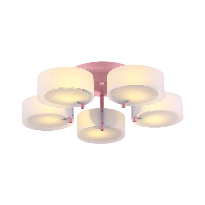 White Drum Semi Flush Ceiling Light Macaron Loft Milk Glass Ceiling Fixture for Study Room Clearhalo 'Ceiling Lights' 'Close To Ceiling Lights' 'Close to ceiling' 'Semi-flushmount' Lighting' 1871009