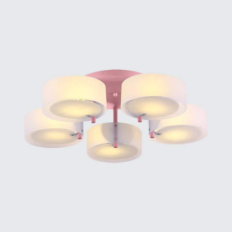 White Drum Semi Flush Ceiling Light Macaron Loft Milk Glass Ceiling Fixture for Study Room Clearhalo 'Ceiling Lights' 'Close To Ceiling Lights' 'Close to ceiling' 'Semi-flushmount' Lighting' 1871010